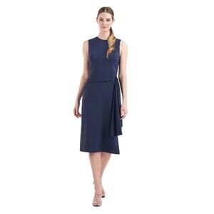 Kay Unger Raven Draped Sheath Midi Dress Navy Blue Size 8 NWOT $278 MSRP